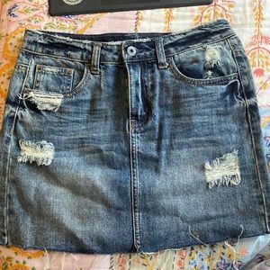 Blue denim mini skirt